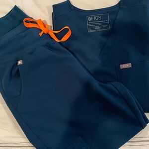 Figs Deep Reef Scrub Set with Orange Accents